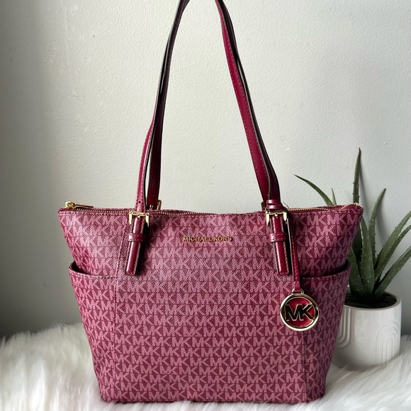 Michael Kors Dark Berry Jet Set East West Top Zip Tote Bag - Picture 3 of 12
